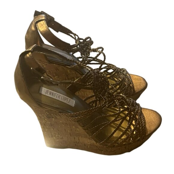 Jennifer Lopez Strappy Braided Wedge Heals Size 8 - Picture 3 of 4